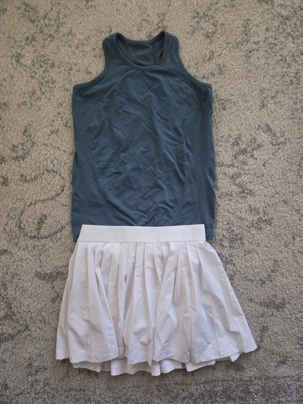 Athleta Girls Blue Tank Top and White Pleated Skirt Set